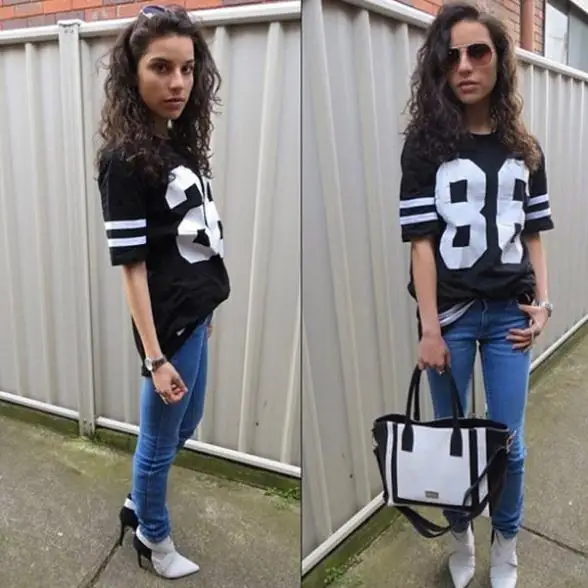 New 2014 Summer Women Celebrity Oversized 86 American Baseball Tee T Shirt Top Short Sleeve Loose Dress Black M L XL | Женская одежда