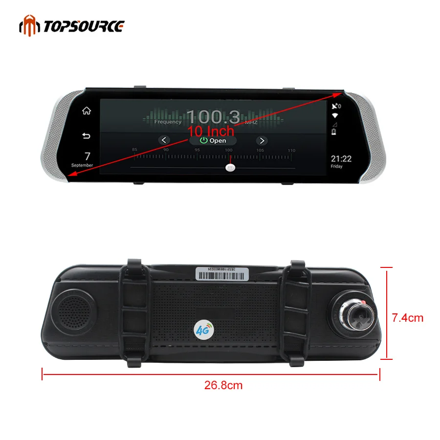 Topsource 10 &quot4G Видеорегистраторы для автомобилей два объектива Android зеркало заднего