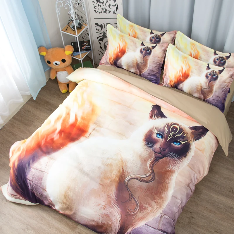 Free shipping Novelty New Year Gift Cool Gothic Monster Cat Pattern Bedding Duvet Cover Set+2pcs Pillow Case Sham UK AU US Size | Дом и сад