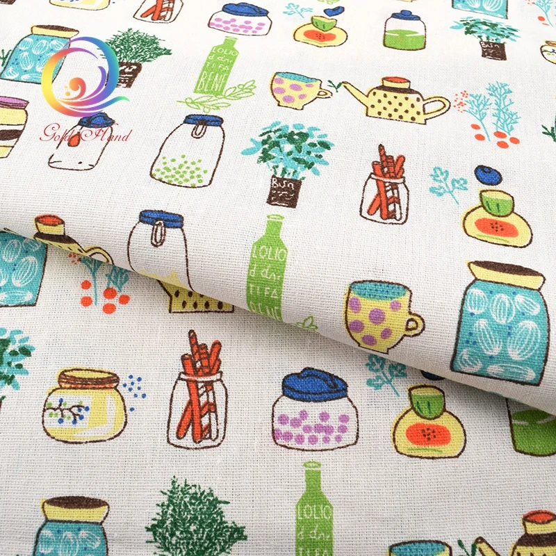 Хлопчатобумажная льняная ткань Haisen с принтом в виде бутылочек для квилтинга