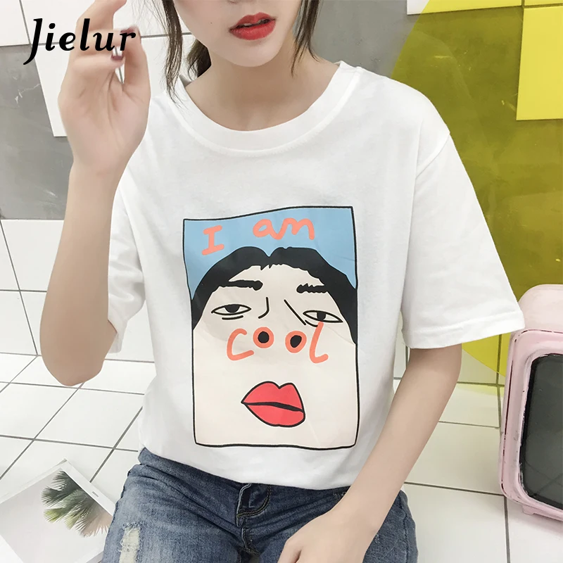 Jielur 2019 Kpop крутые Специальные футболки с принтом женские милые шикарные черные