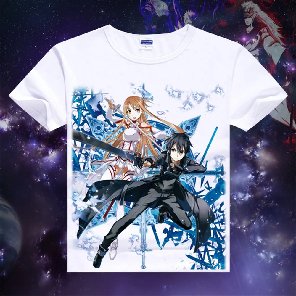 Cosplay Anime Sword Art Online Kirigaya Kazuto T-shirts Yuuki Asuna Printed T Shirt Short Sleeve Tees SAO Summer Tops | Тематическая