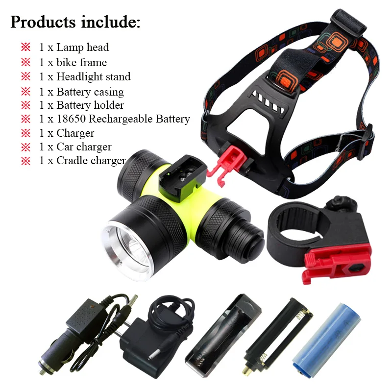 headlamp Set C Желтый белый светильник, водонепроницаемый светодиодный головной светильник для дайвинга, Головной фонарь, двойной светильник cree xml t6 l2, налобный фонарь 26650 или 18650 - Испускаемый цвет: headlamp Set C