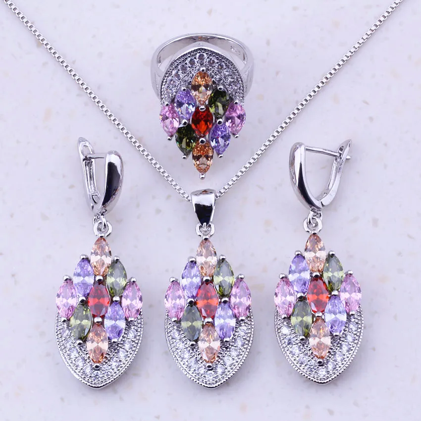 Фантастические многоцветный создан Multigem 925 стерлингов Серебряные комплекты