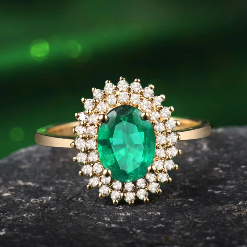 LOVERJEWELRY 18KT желтое золото Роскошные Кольца с натуральным изумрудом юбилейные