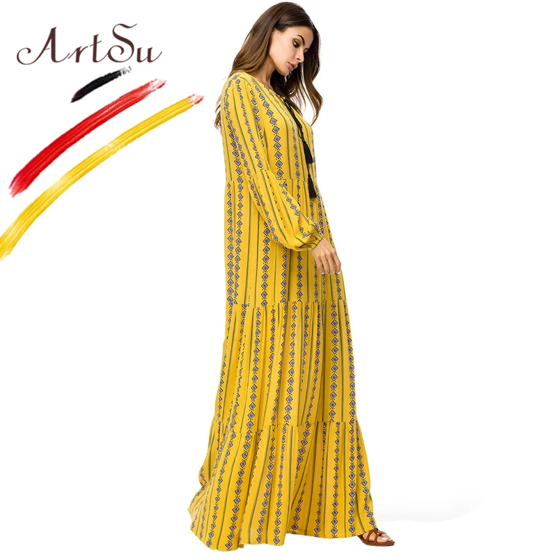 Женское платье-макси в этническом стиле ArtSu желтое Повседневное Платье макси с