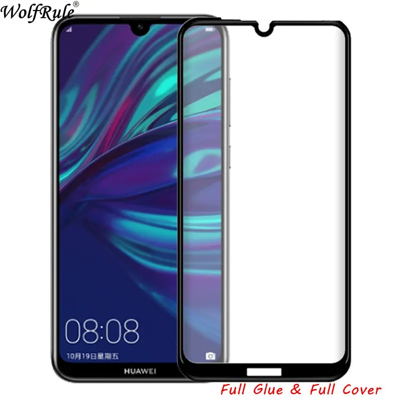 2 piezas de pel&iacute;cula protectora de pantalla LCD Huawei Y7 Pro 2019 pegamento completo vidrio Y7 Pro 2019 cubierta completa vidrio templado para Huawei Enjoy 9-0