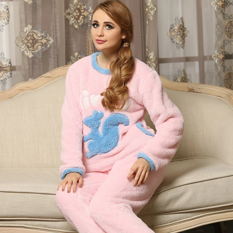 2553 Pink Пижамы для женщин, зимние пижамы, теплая плотная Фланелевая пижама, пижама с капюшоном, коралловый флис, женская одежда для сна, пижамный комплект для отдыха - Цвет: 2553 Pink
