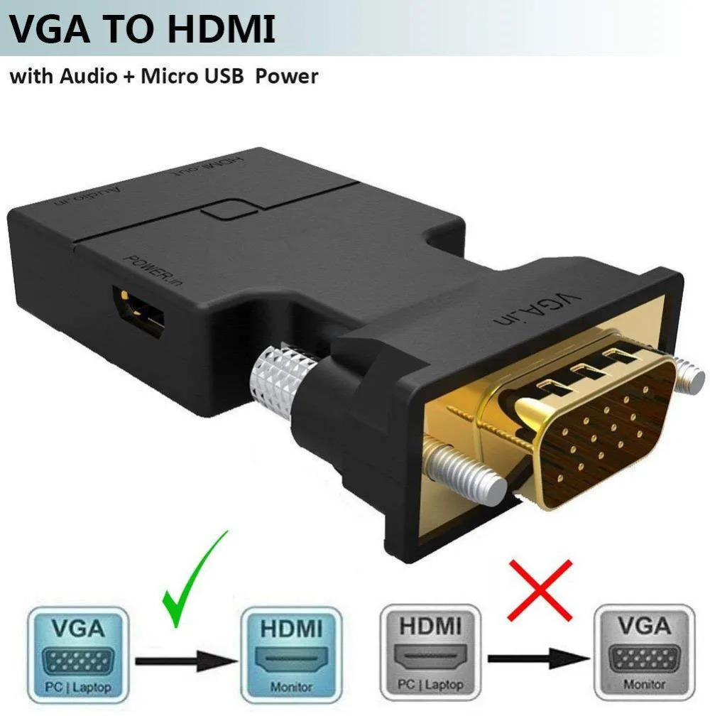 VGA в HDMI адаптер/конвертер с аудио (PC источник на ТВ/монитор разъемом) | Электроника