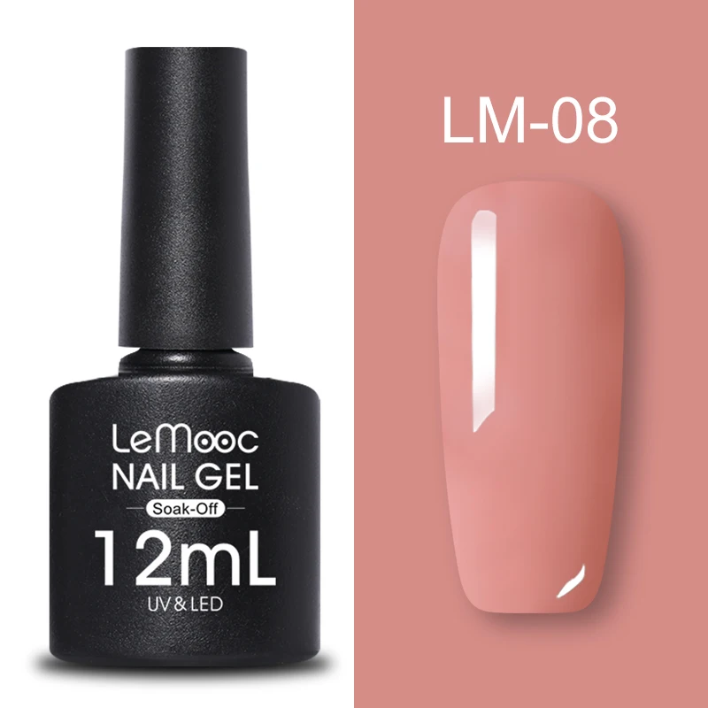 LM-08 LEMOOC, 12 мл, Гель-лак для ногтей, гибридный лак, все для маникюра, блеск для ногтей, верхнее Базовое покрытие, UV Vernis, Полупостоянный лак для ногтей - Цвет: LM-08
