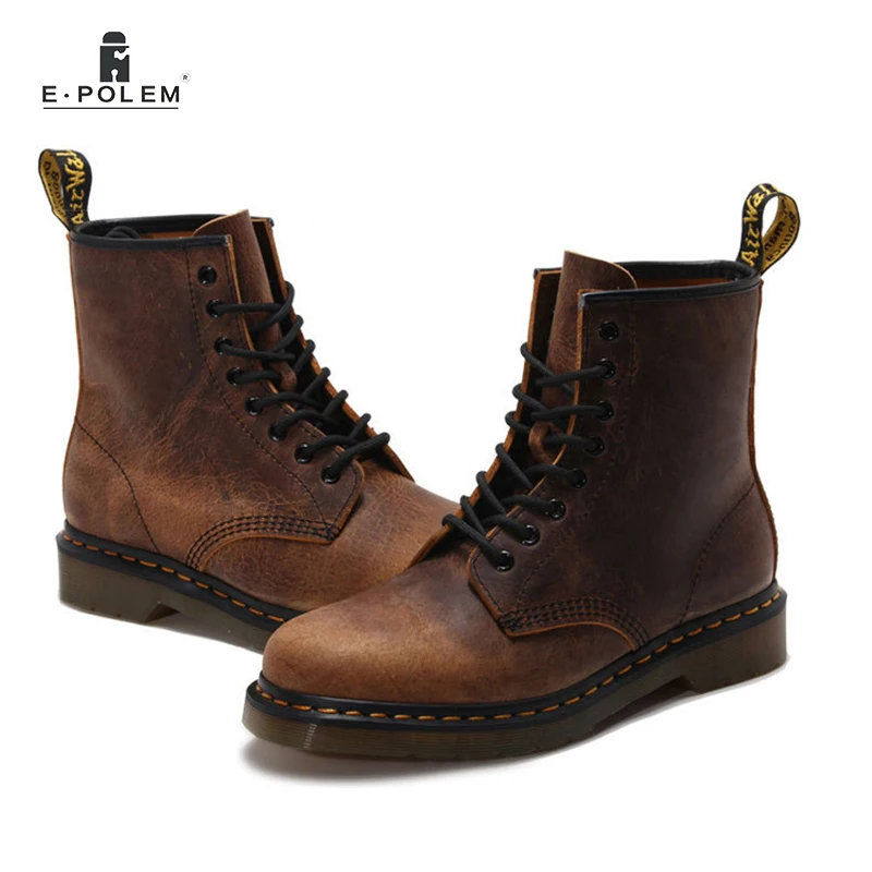 Online Baru Kulit Asli Sepatu Bot Sepatu Vintage Motor Martin Boots Unisex Wanita Musim Semi Musim Gugur Sepatu Boots Coklat