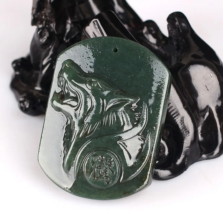 Ювелирные изделия Белый Нефрит Резьба голова Волка амулет кулон счастливые
