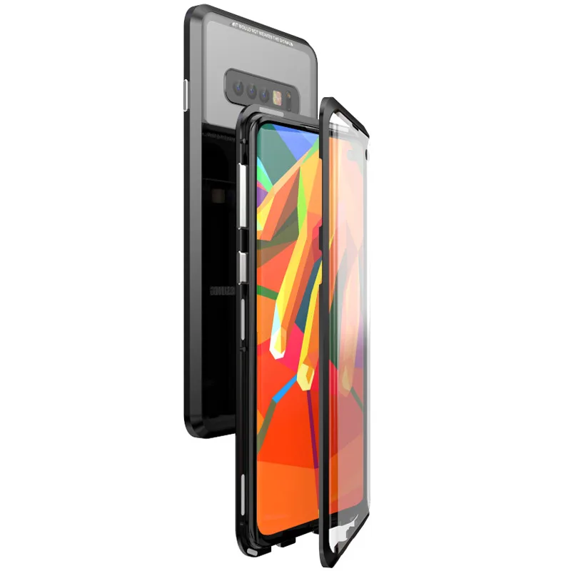 black Роскошный Магнитный чехол LUPHIE на 360 градусов для samsung Galaxy S10 Plus, передний задний стеклянный чехол для samsung S10, Магнитный чехол s - Цвет: black
