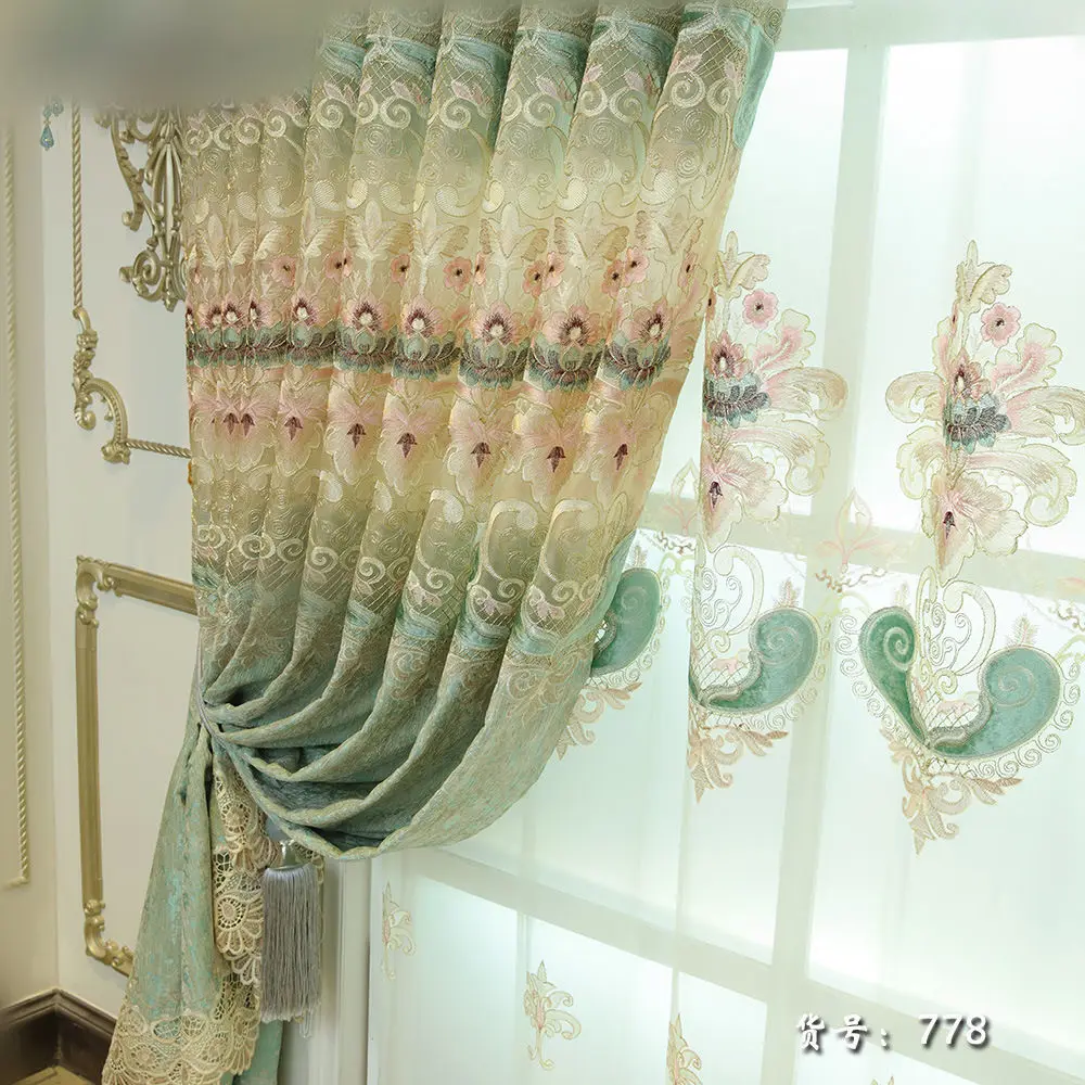 Пользовательские шторы европейская гостиная полый шениль вышитый стиль тюль