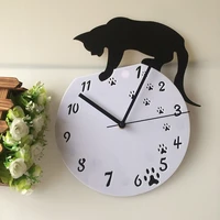 hot sales acrylic diy black clcok cat feet small movement quartz art home decor smart wall clock novelty 2830cm