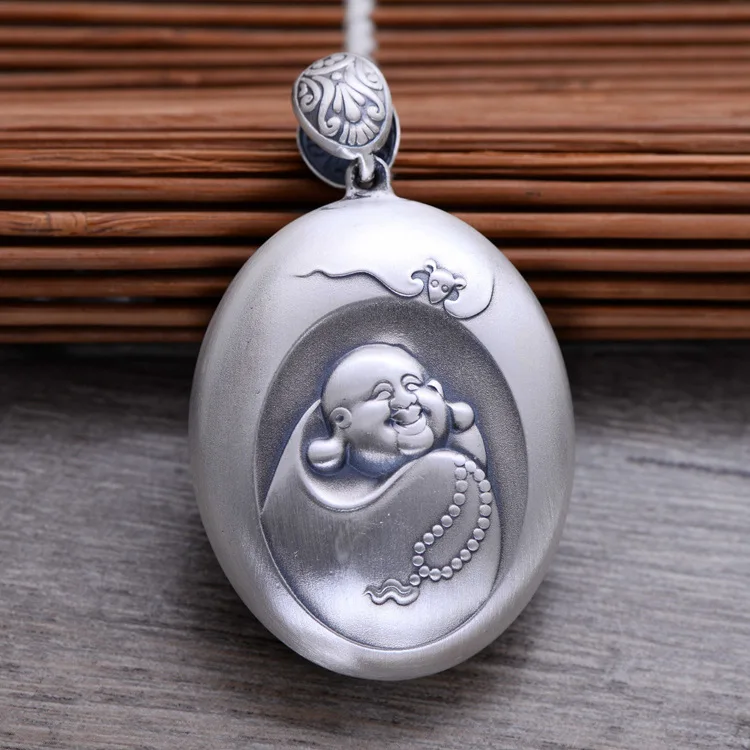 999 sterling silver jewelry in Maitreya Fu Fu in front of heart pendant Unisex
