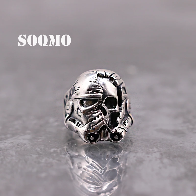 SOQMO 100% Серебро 925 Хищник старейшин Кольцо Череп Панк Регулируемый кольцо для