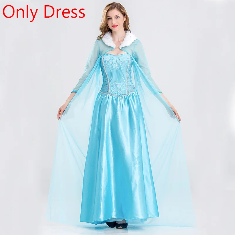 Only Dress Снежная королева принцесса Анна Эльза Косплей Костюм длинное платье с плащом для женщин взрослых нарядное платье Хэллоуин карнавал костюмы для девочек - Цвет: Only Dress