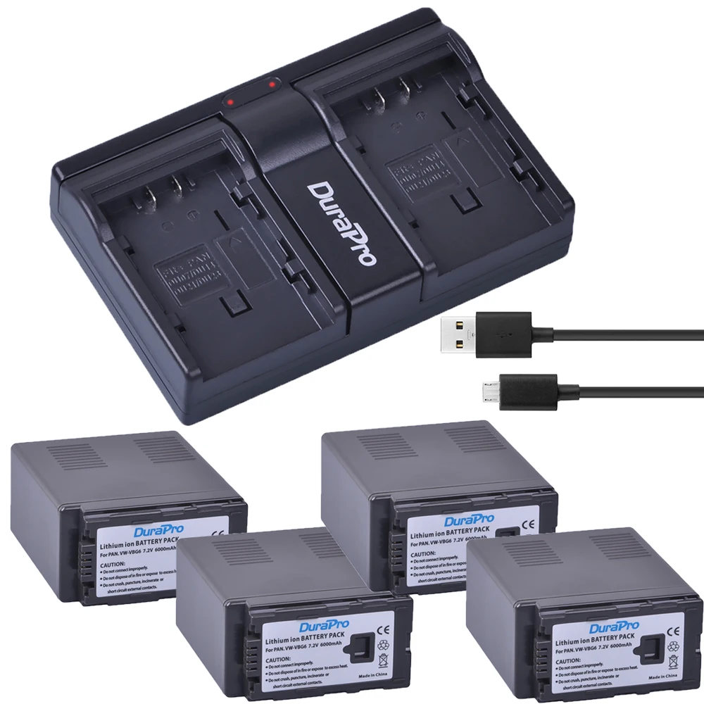 Аккумулятор для камеры 4x 6000ач VW VBG6 + USB двойное зарядное устройство PANASONIC AG HMC71 HMC73