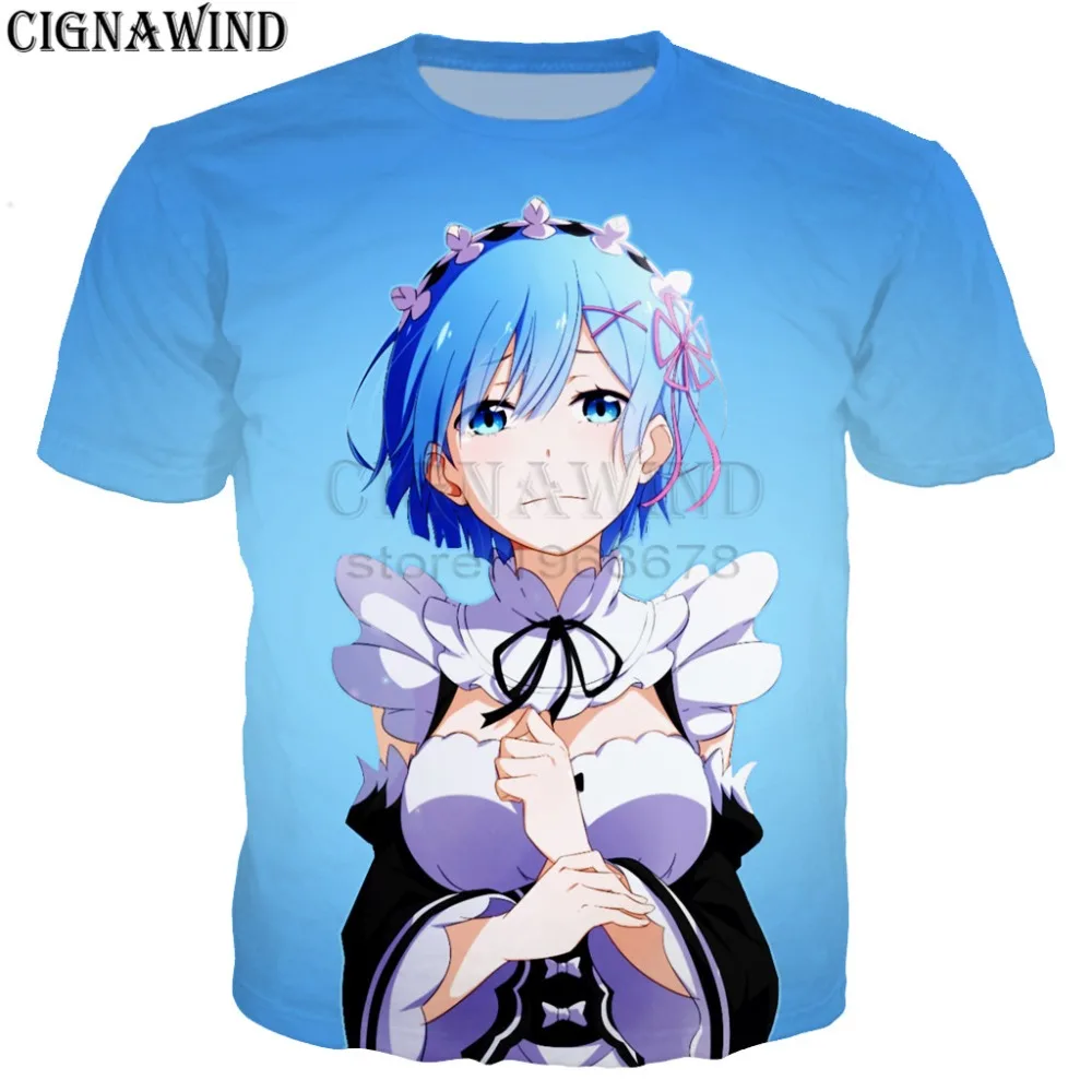 Модные Забавные футболки для мужчин/женщин, аниме, милая девушка, Re: zero Rem Ram, футболка с 3D принтом, Повседневная футболка в стиле Харадзюку, уличная одежда, топы