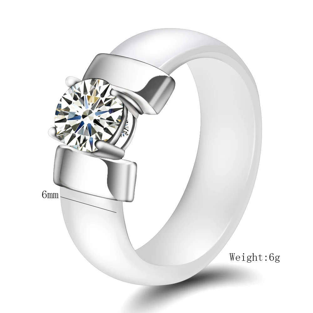 Женское керамическое кольцо обручальное с фианитом 6 мм|cubic zirconia|ring engagementwedding rings |