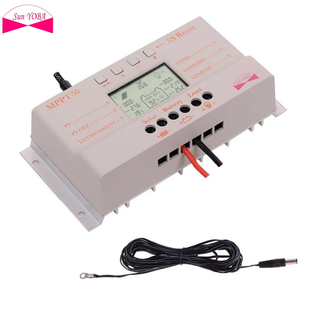 Солнечный YOBA LCD 30A 12В/24В MPPT солнечный регулятор контроллер заряда + 16фт кабель