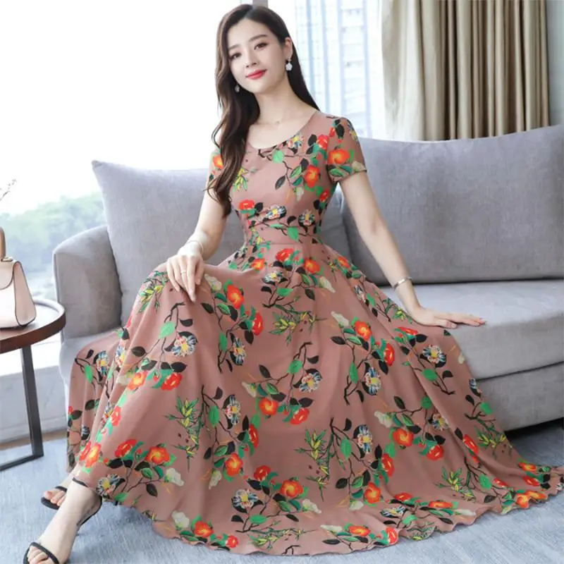 Yfashion женское летнее свободный круглый воротник длинное цветочное