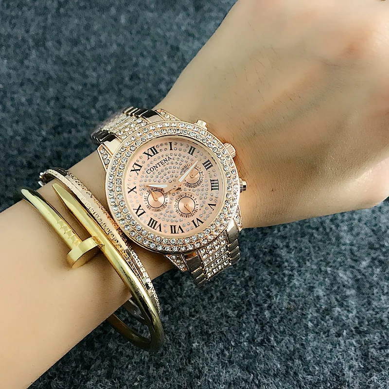 

2019 New Fashion Luxury Brand Women Dress Watches Rosy Gold Ladies Diamond Quartz Relojios Analog Woman Rhinestone Wristwatches