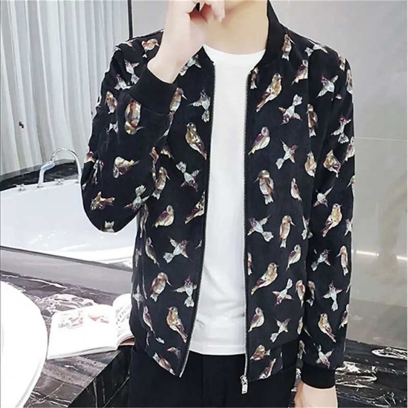 Бесплатная доставка Стильные мужские куртки-бомберы с цветочным принтом длинным