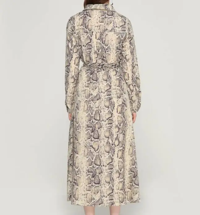 Женское винтажное длинное платье рубашка Повседневное до щиколотки со змеиным
