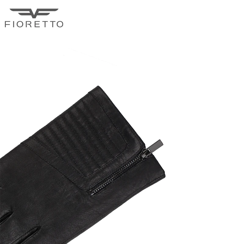 Модные мужские кожаные перчатки FIORETTO теплые зимние шерстяные кашемировые с