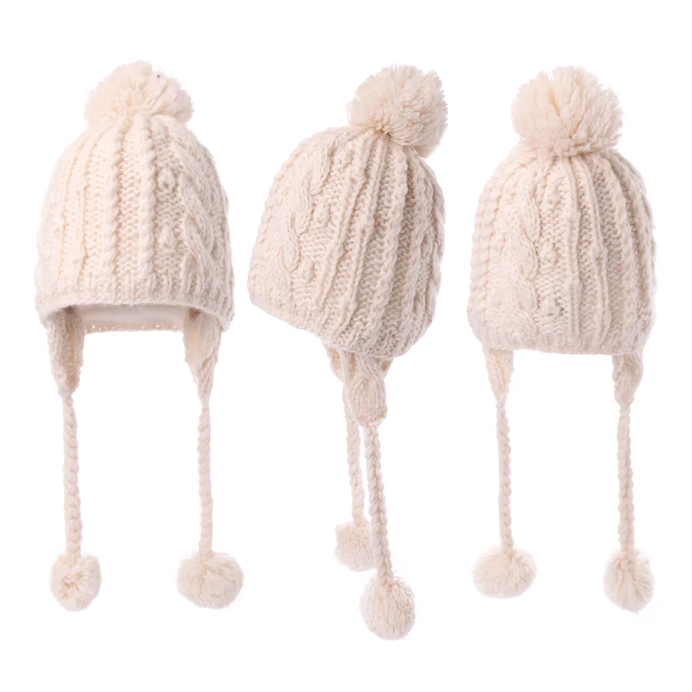 FANCET/зимние женские шапочки Skullies для девочек; однотонные шерстяные и акриловые шапки со съемной флисовой подкладкой и помпоном; повседневные Шапки Gorro; распродажа 16203