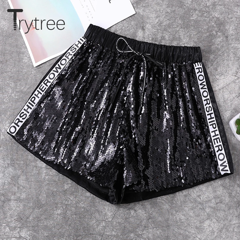 Trytree летние шорты с пайетками для женщин повседневные полиэфирные буквы