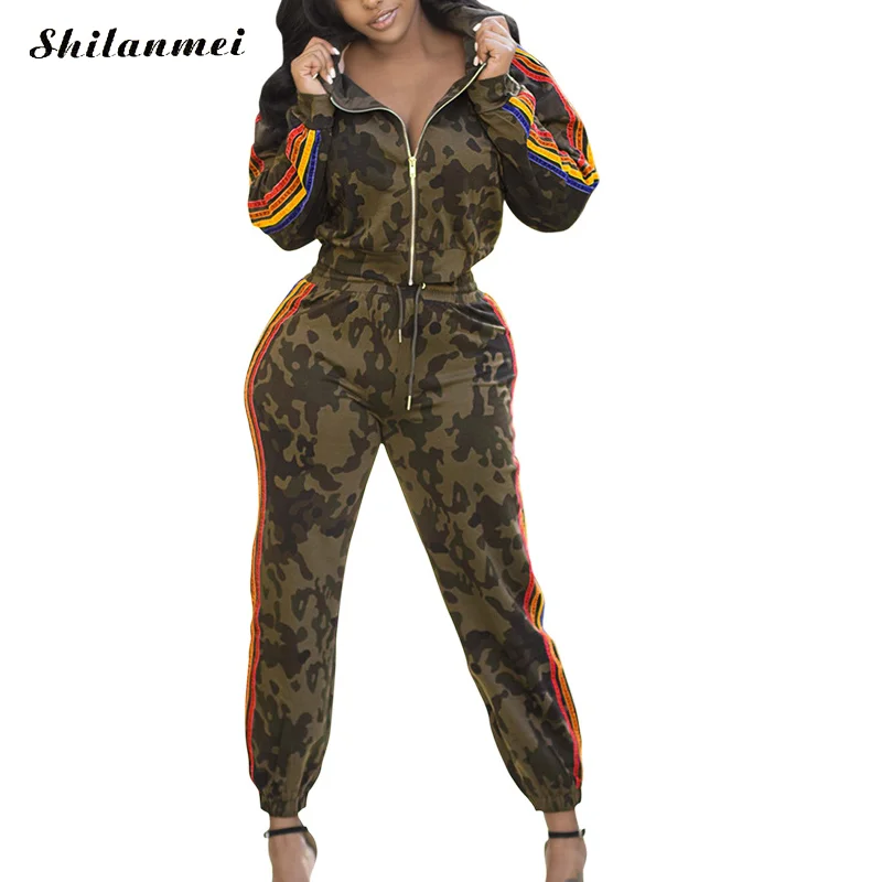 

Camouflage 2pcs Casual Tracksuit Suits Women Zipper Sweatshirt+Sweatpants Women Sets Print Casual Sports Suit Sweatsuit Female