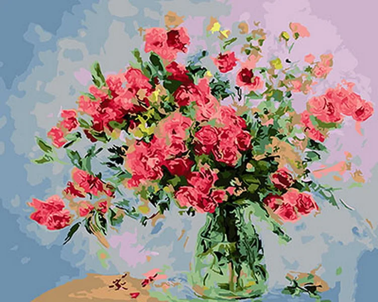 Frameless painting by numbers diy picture oil on canvas for home decor animal 4050 red flower | Дом и сад