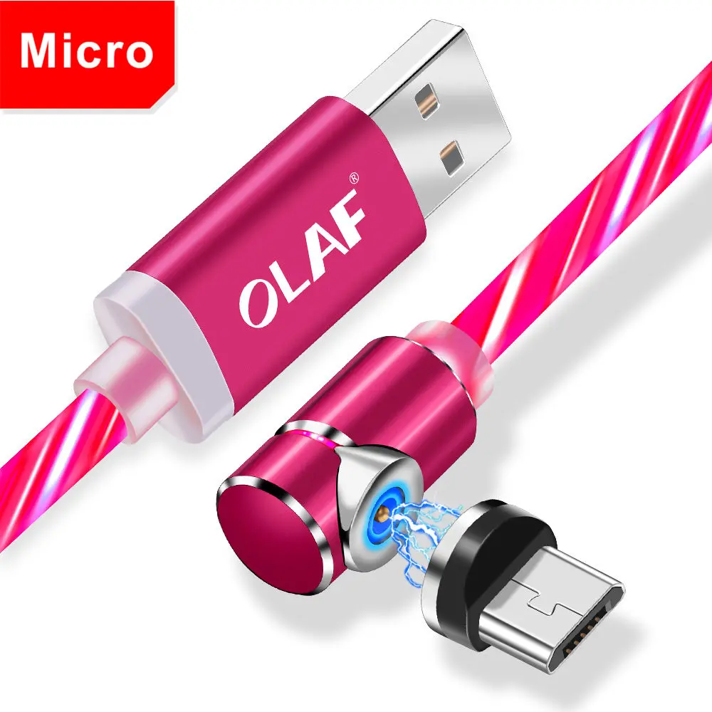 Олаф Dazzle Lighting вращающийся на 90 градусов Магнитный кабель для быстрой зарядки Micro usb type C для Iphone 7 X SR XS Max для redmi note 7 - Цвет: Micro Red Cable