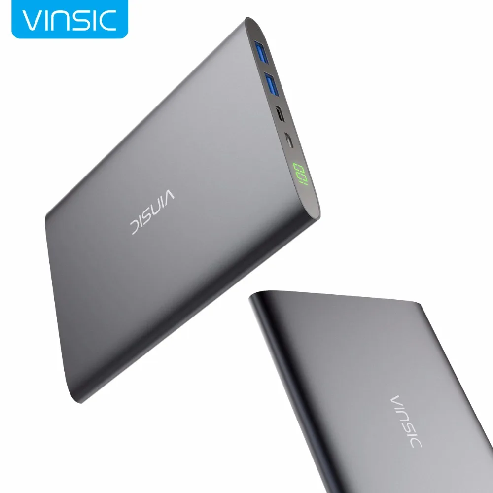 Vinsic 20000 мАч 3A Тип C внешний аккумулятор с двумя портами USB умная Зарядка Внешний