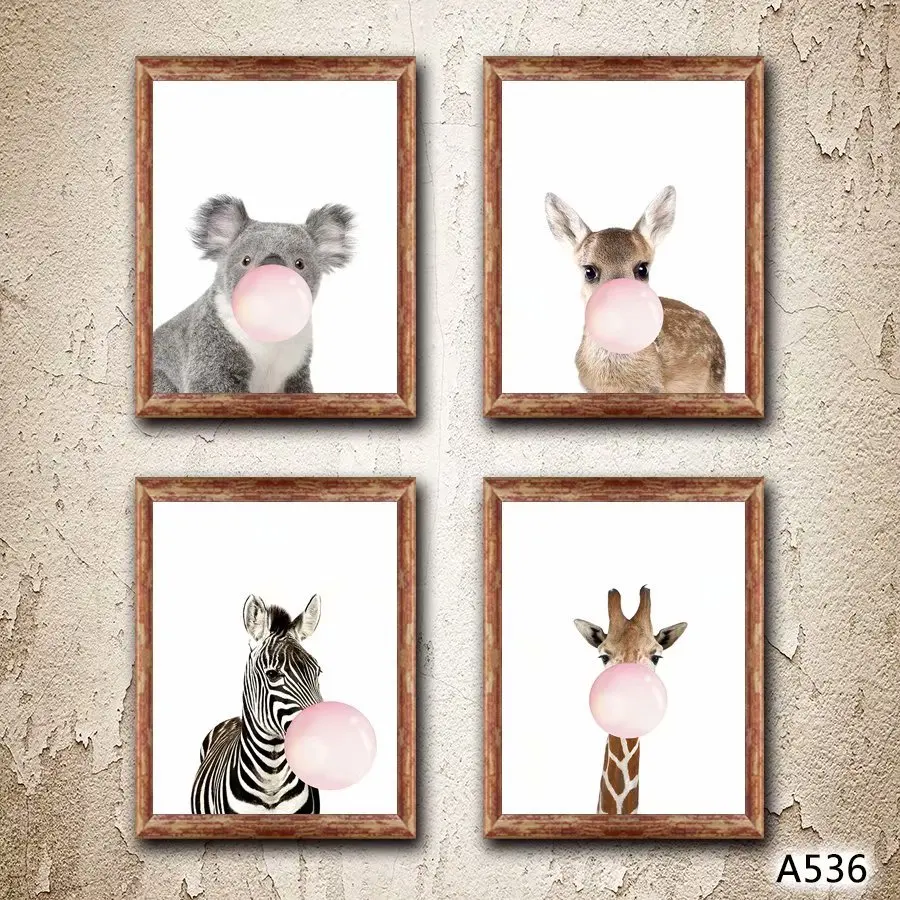 Детские животные зебра жираф Холст плакат настенная живопись садик печати Nordic