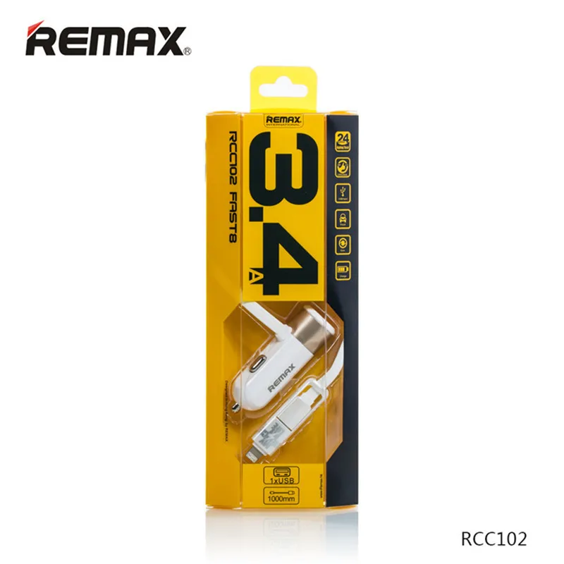Автомобильное зарядное устройство remax 3.4A USB с кабелем 2в1 Быстрая зарядка для