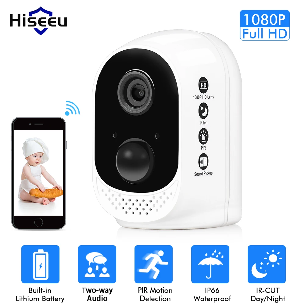 

IP-камера видеонаблюдения Hiseeu, Wi-Fi, 1080P, с аккумулятором
