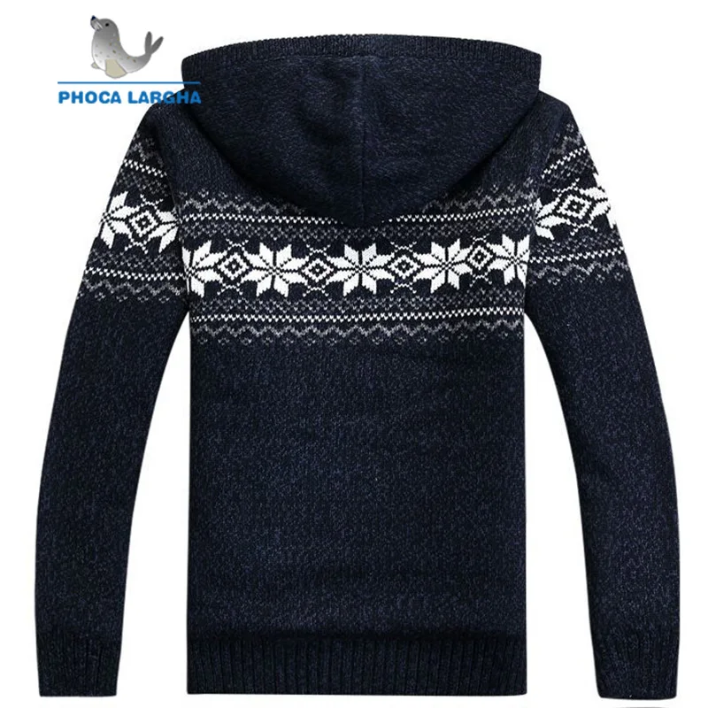Новый мужской вязаный свитер с капюшоном зимний шерстяной кардиган узором