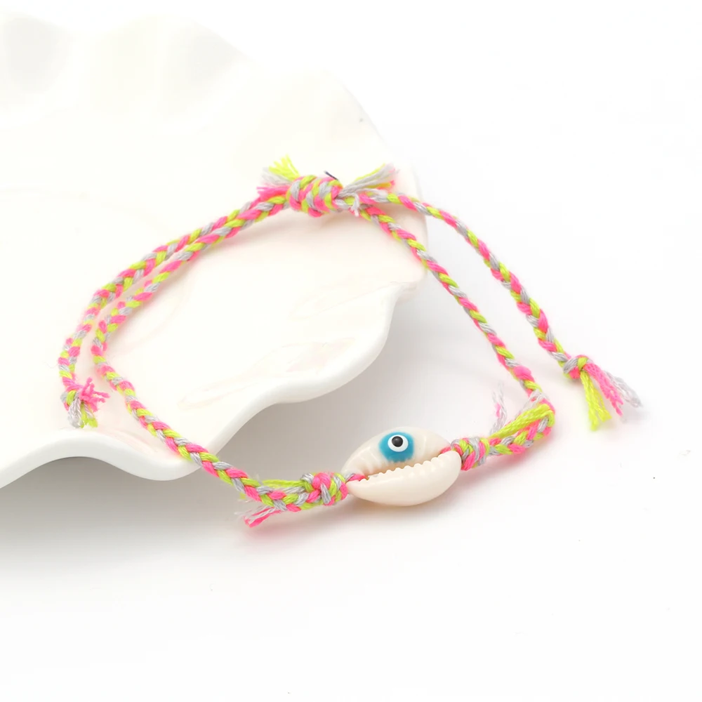 Lucky Evil Eye браслеты из ракушек 6 цветов плетёный браслет ручной работы плетеная Турецкая память для женщин и девочек ювелирные изделия EY6200