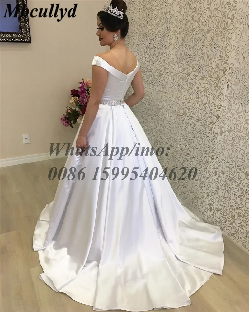 Свадебное платье с открытыми плечами Mbcullyd роскошное атласное блестящее