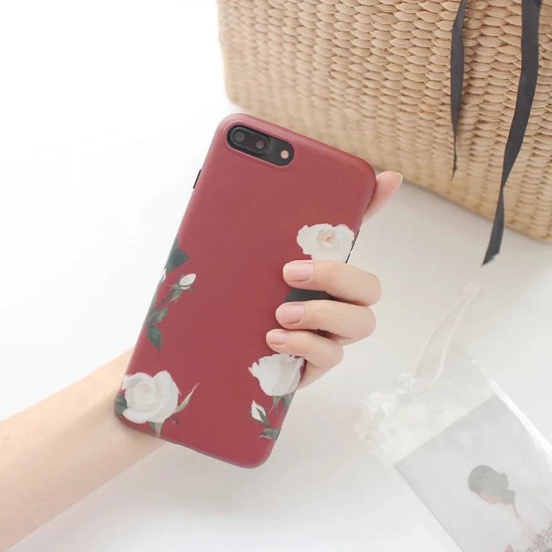 Чехол для мобильного телефона PGSD Retro вино-красный белые розы для iPhone XS MAX XR Apple 7/8Plus 6S, мягкий силиконовый чехол защищает заднюю крышку.