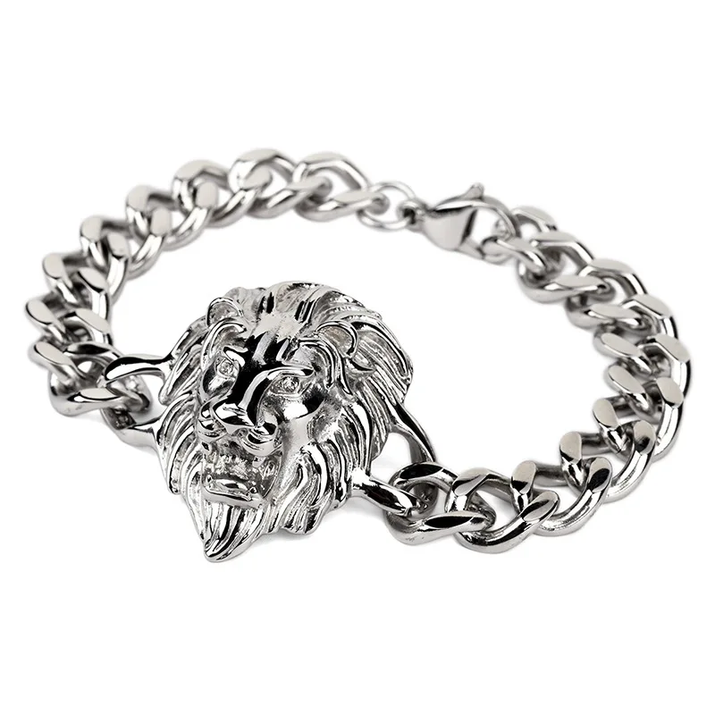 Новинка 2017 Модный высококачественный золотой браслет с головой льва хип хоп