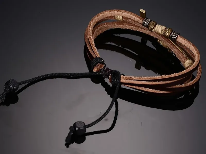 Vnox кожа Крест Браслеты для Для женщин Для мужчин Jewelry Размеры Регулируемый Богемия Веревка Цепи кожаный браслет