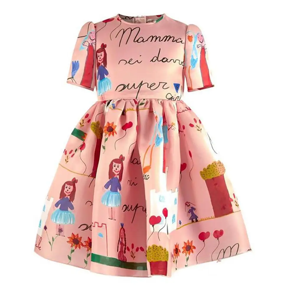New Baby Girls Dress Designs Girl Autumn Cartoon Jacquard Princess Graffiti Comics Children Party Clothes | Детская одежда и обувь