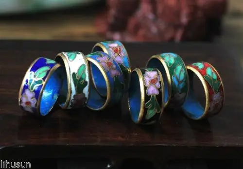 Оптовая продажа 6 шт очаровательное винтажное Китайское кольцо с эмалью ручной