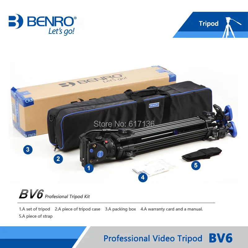 Benro BV6 видео штатив профессиональный Auminium тренога для камеры BV6 видео головка QR13 пластина сумка для переноски DHL
