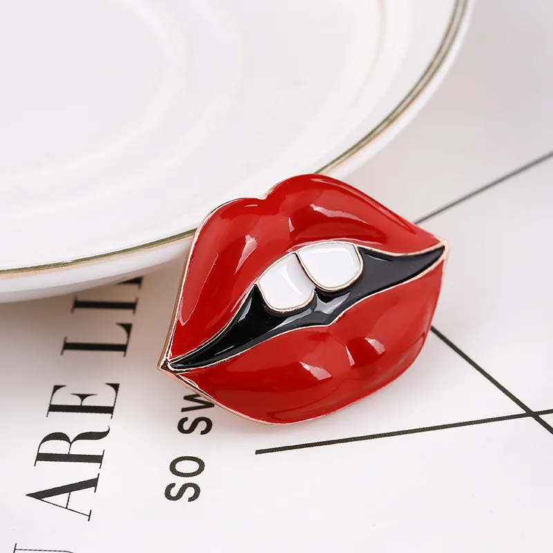 ALLYES сексуальные Броши с красными губами для женщин девочек одежда воротник